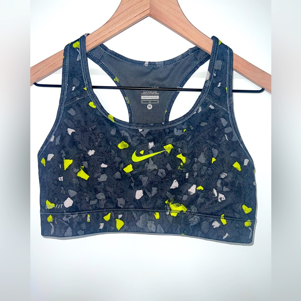 NIKE pro dri-fit grey and neon, green sports bra, size medium